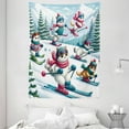 thumbnail image 2 of Ambesonne Cat Tapestry Wall Hanging, Snowy Cartoon Skiing Kitties, 60"x80", Pale Blue Raspberry White, 2 of 3