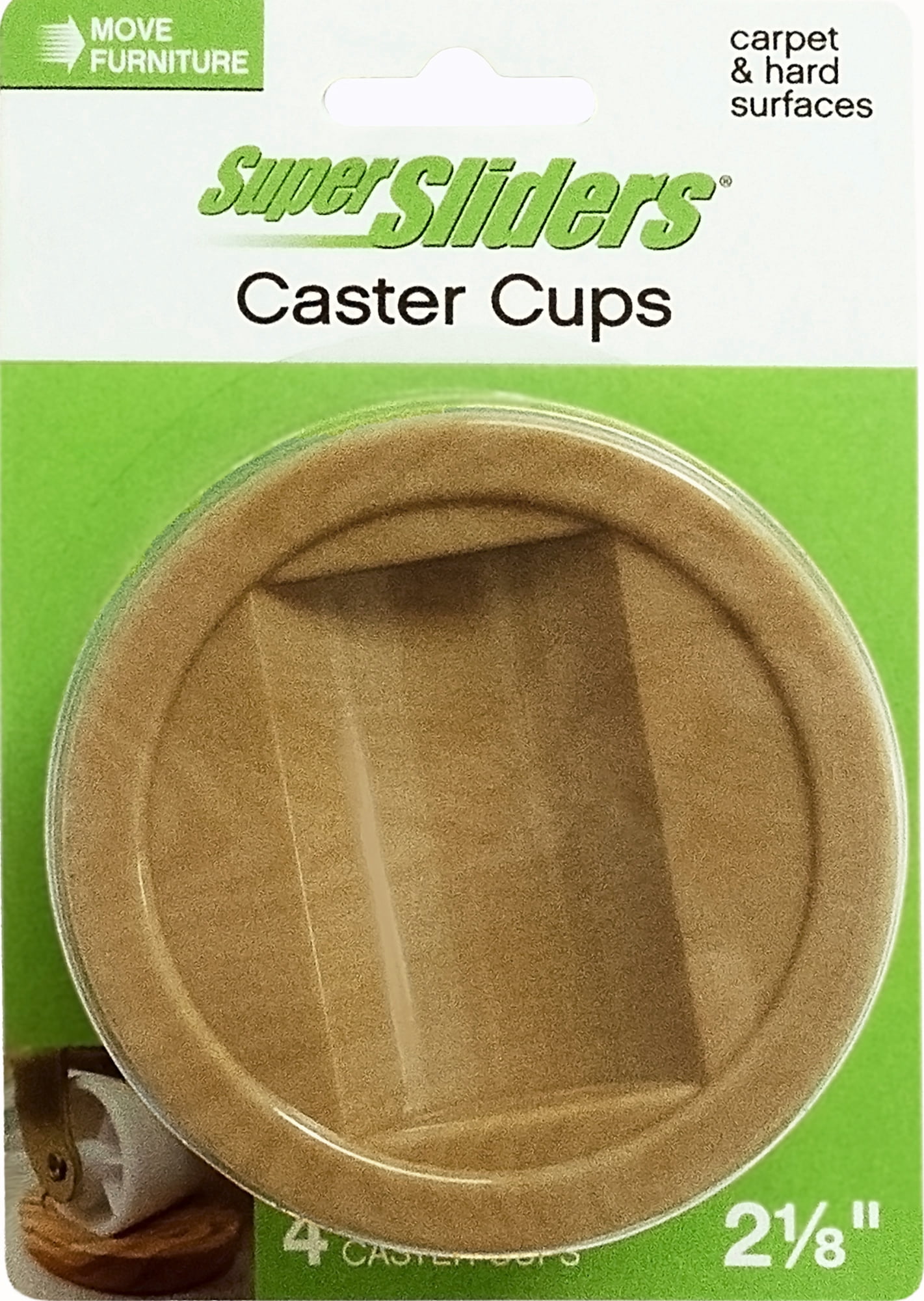 Super Sliders 2-1/8 Inch Caster Cups for Furniture Wheels, Protect Floors & Secure Furniture, 4 Pack