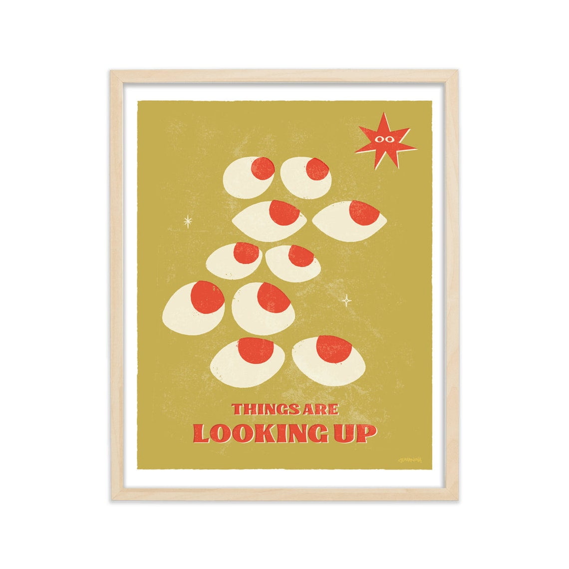 Things Are Looking Up Yellow Retro Art Print Illustration: Self Talk Daily Inspirational Motivation Positive Affirmations Eyes Wall Art Modern Wall Decor 12x18 UNFRAMED
