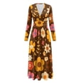 thumbnail image 5 of FKELYI Fall Maxi Dress for Women Long Sleeve V Neck Wedding Guest Dresses Autumn Flower Leaf Print Flowy A-Line Elegant Dress with Pockets for Spring, 3XL, 5 of 6