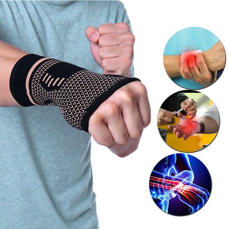 1 pair Copper Wrist Hand Brace Support Wrap Carpal Tunnel Sprain Arthritis Gym Sports (Best Way To Wrap A Sprained Wrist)