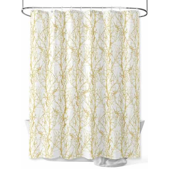 Gradient Gold Shower Curtain, Tree Branch Waterproof Shower Curtain Set with 12 Hooks Lightweight Washable Fabric Shower Curtains for Bathroom 72x78 Inches