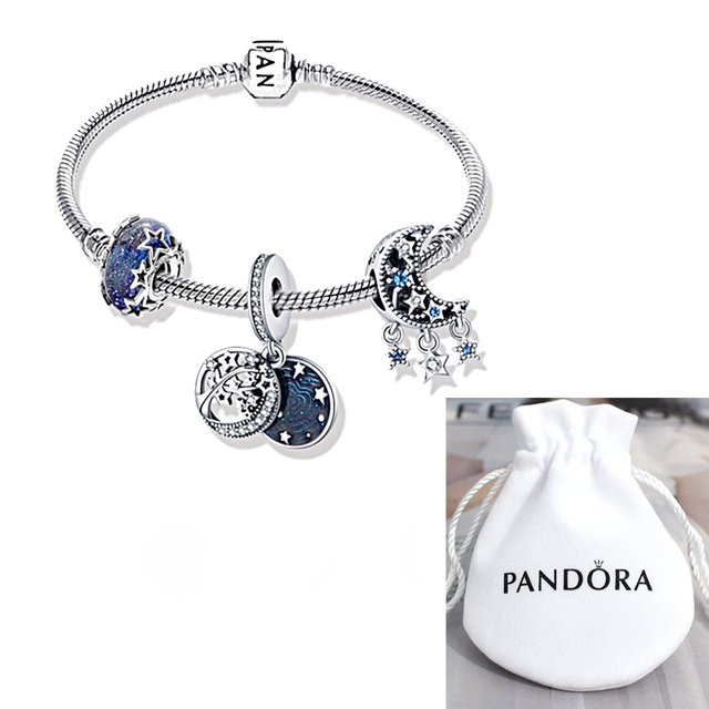 Pulsera Charms Plata 925 Pandora Tortuga Globo Pulseras 19cm con bolsa de terciopelo Gao Jiahui unisex