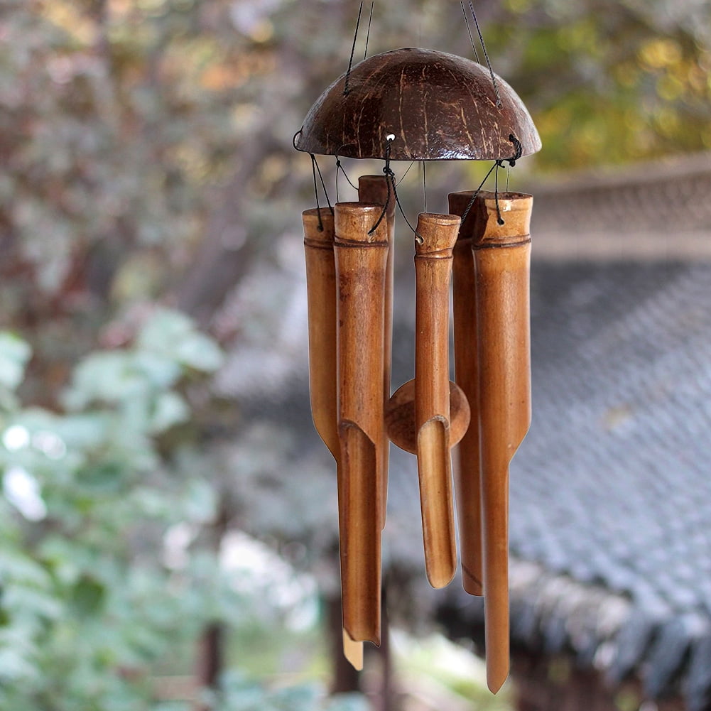 Cheers Natural Coconut Shell Bamboo Wind Chimes Bell Garden Home
