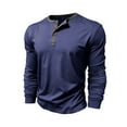 thumbnail image 4 of Henley Tops for Men Vintage Long Sleeve Cotton Tees No Collar Button Up Gym Workout Shirts, 4 of 7