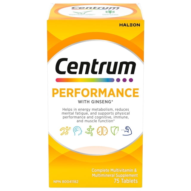 Centrum Performance Multivitamin and Multimineral Supplement Tablets with Ginseng, 75 Count