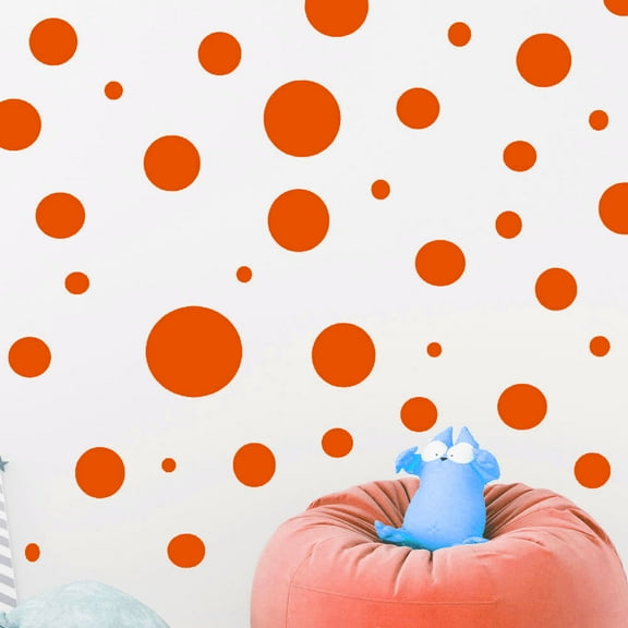 Orange Polka Dot Fun Dots Wall Decals Vinyl Circle Stickers for Kids Room Decor Includes (63)Dots 1"-6.5"