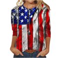 thumbnail image 1 of Moxiu Chemise Rouge Blanche Bleue pour Femmes T-Shirts du 4 Juillet Manches 3/4 Col Ras du Cou T-Shirt Imprimé Drapeau Américain USA T-Shirt Patriotique 2025 Bleu, TG, 1 of 5
