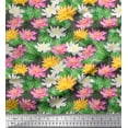 thumbnail image 1 of Soimoi Gray Cotton Voile Fabric Leaves & Lotus Floral Print Print Fabric By the Yard 42 Inch Wide, 1 of 3