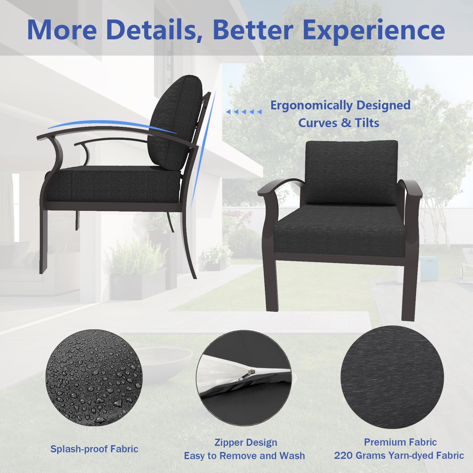 ALAULM Aluminum 5-seat Patio Sectional Sofas with Propane Fire Pit Table, Metal Outdoor Furniture for Porch, Backyard, Poolside-Black