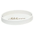 thumbnail image 2 of Decorative 13.75in Round Wood Serving Tray w Handles Believe, 2 of 7