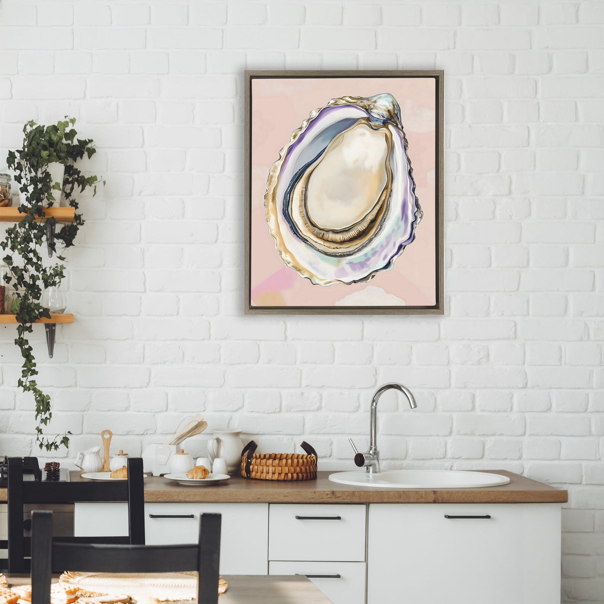 Stupell Industries Pink Oyster Shell Elegance Brown Framed Floater Canvas Wall Art, design by The Prints Vibe