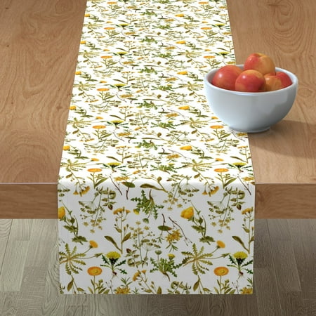 

Cotton Sateen Table Runner 72 - Vintage Farmhouse Dandelion Summer Floral Yellow Botanical Wildflowers Print Custom Table Linens by Spoonflower