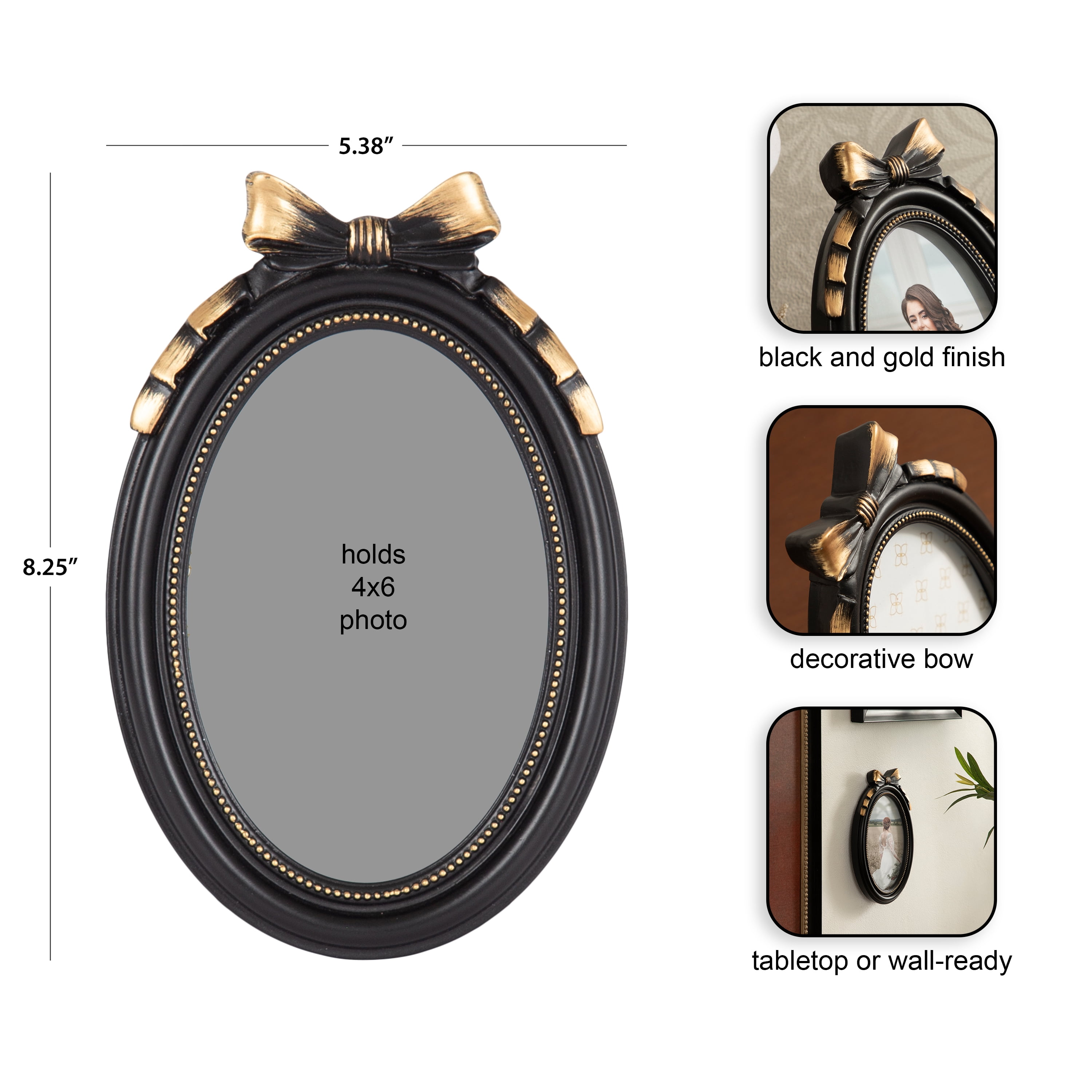 DesignOvation – 4x6 Picture Frame – Oval Bow Tabletop Photo Frame