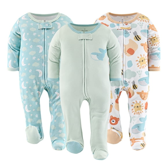 The Peanutshell Sunshine Neutral Footed Baby Sleepers for Boys or Girls, 3-Pack, Newborn