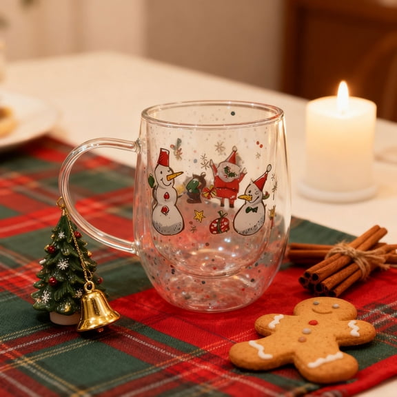 14oz Cute Christmas Tree Mugs - With a Handle Double Wall Insulated Glasses, Tea & Milk Cup, Snowflake Decoration, for Christmas & Birthday Gifts, Hottest Christmas Gifts 2025 (Style C)