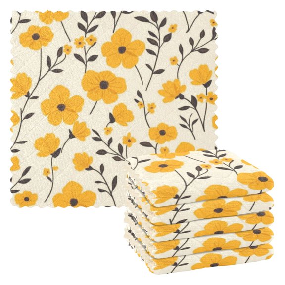 6 Pieces of Kitchen Towels 11x11Inch Kitchen Dish Cloths Kitchen Dish Towels Reuseable Cleaning Cloths Lovely Yellow Flowers