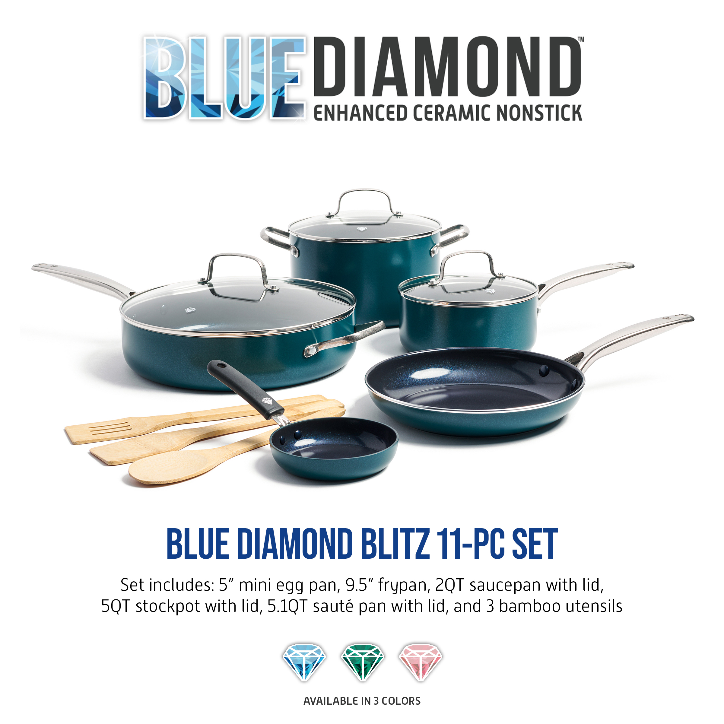 Blue Diamond Green Limited Edition Nonstick Ceramic 11-Piece Cookware Set - image 5 of 8
