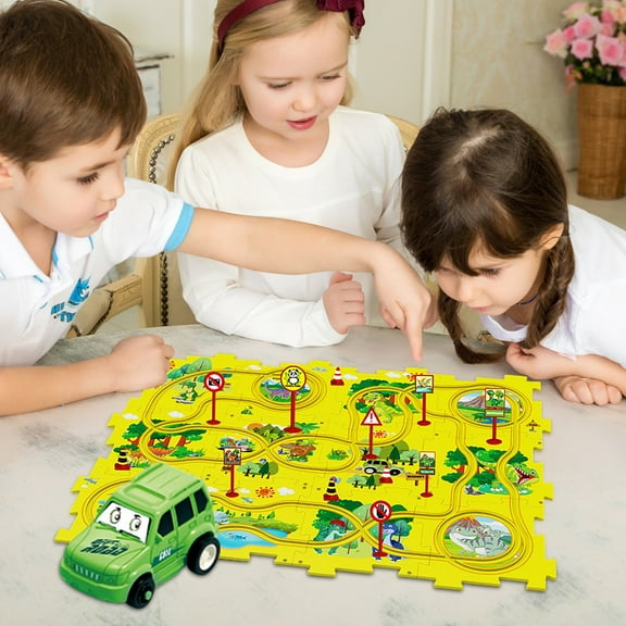 Interactive Kids Play Mat with Toy Car, Educational Puzzle Road Map for Toddlers, Safe EVA Foam, 12 Pieces
