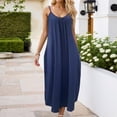 thumbnail image 2 of JIAYUE Women's Dress Solid Color Ankle-Length Casual V Neck Sleeveless Loose Fit Summer Flowy With Slit Stylish Female Dresses, 2 of 6