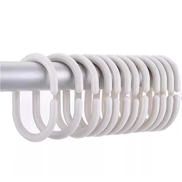 ZOUBAOQ 12 X SHOWER CURTAIN PLASTIC HOOKS Set Rings C Shape White Clear Black Bath