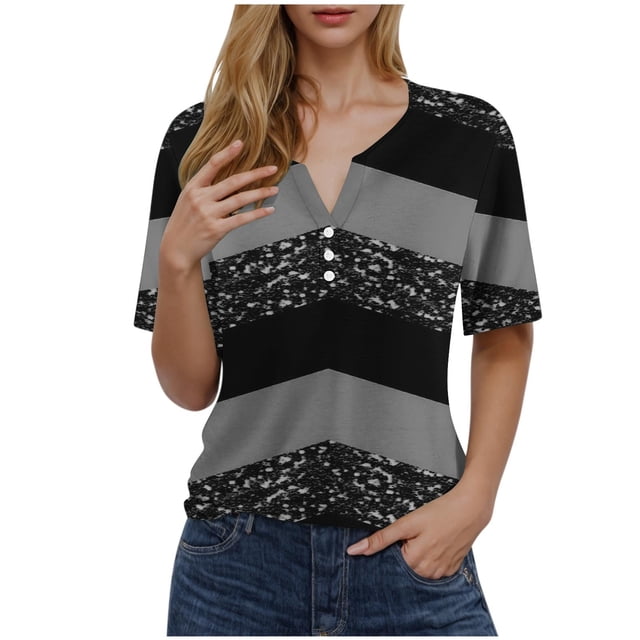 Blusas de Manga Corta para las Mujeres Impresas 3/4 Manga Cuello Redondo Blusa Casual, Ligero Diario Superior