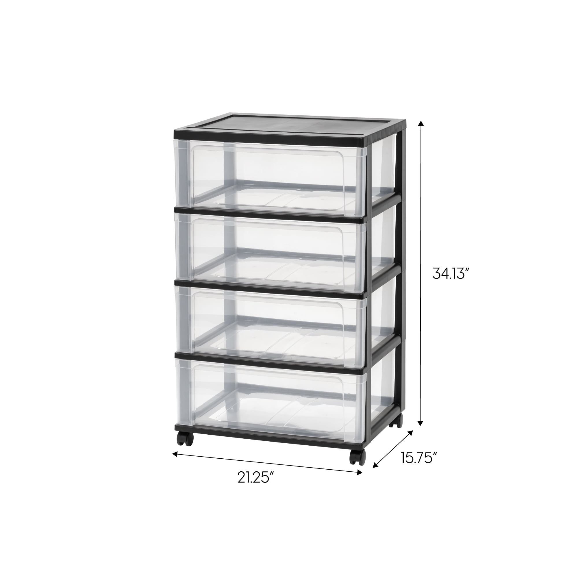 4 Drawer Wide Plastic Storage Tower for Adult or Teen, store White and Clear