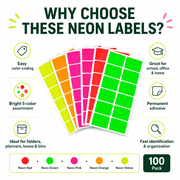 Royal Green Rectangular Color-Code Labels 5 Neon Colors 2 inch x 1.2 inch - 100 Pack
