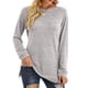 thumbnail image 1 of Jersey de manga larga con cuello redondo para mujer, dobladillo con abertura de color puro y bolsillo, ajuste holgado informal, gris claro XL, 1 of 8