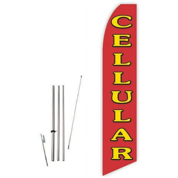 Cellular Red Super Novo Feather Flag - Complete with 15ft Pole Set and Ground Spike