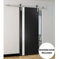 thumbnail image 5 of Sturdy Barn Door | Planum 0040 Matte Black with White Glass | 6.6FT Rail Hangers Heavy Hardware Set | Solid Panel Interior Doors-18" x 96"-Silver Rail, 5 of 6
