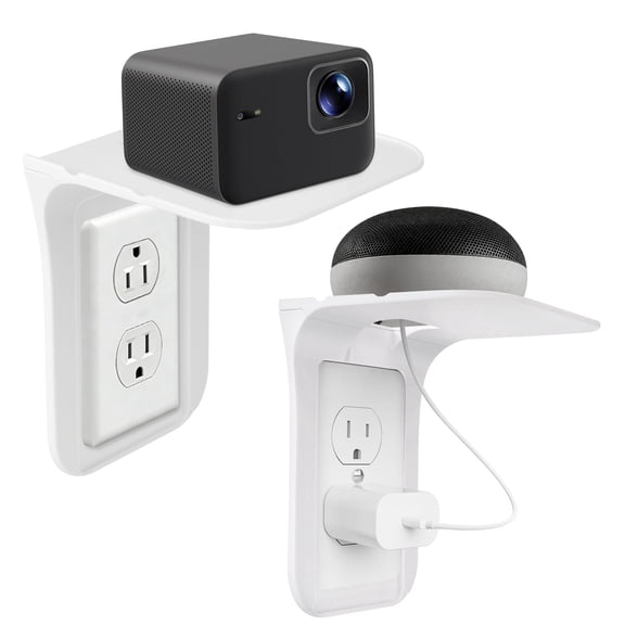 2pcs Outlet Shelf, TSV Bathroom Wall Holder with Built-in Cable Management, Wall Organizer for Smart Home Decor, Socket Shelves for Bedroom, Kitchen