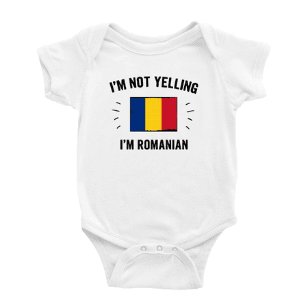 

I m Not Yelling I m Romanian Baby Bodysuits Newborn Clothes (White 12-18 Months)