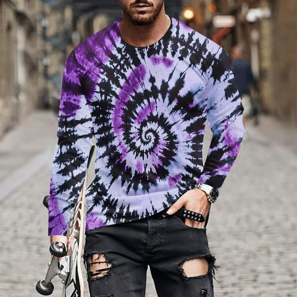 Blusas y camisas de manga larga con cuello redondo para hombre, estilo casual, estampado, cuello redondo, para fitness, deportivas, de licra.