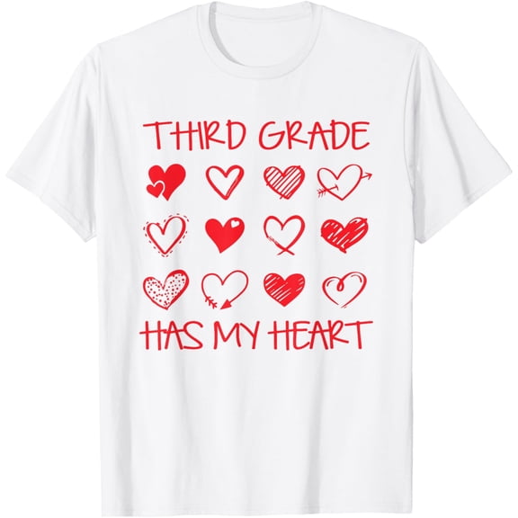 Vintage 3rd Third Grade Has My Heart Valentines Day Teacher T-Shirt Tops Tee