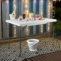 YYAo 4 Feet Folding Ice Bin Table with Skirt for Camping Picnic Wedding with Ice Bucket-White