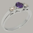 thumbnail image 2 of LBG British Made 10k White Gold Natural Amethyst & Cultured Pearl Womens Promise Ring - 33 size options - Size 7, 2 of 7