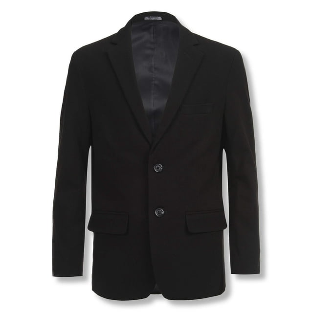 Calvin Klein Boys Bi-Stretch Blazer Suit Jacket, 2-Button Single Breasted Closure, Buttoned Cuffs & Front Flap Pockets, Black, 18