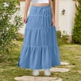 thumbnail image 5 of Ohufall Kids Flowy Skirts for Girls 4-15 Years, Summer Solid A-Line Ruffle Swing Tiered Pleated Long Skirt Fashion Casual Drawstring Elastic High Waist Boho Maxi Skirt, 5 of 9