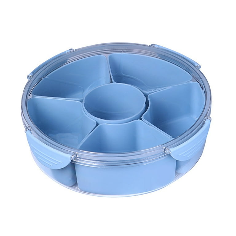 KAOU Veggie Tray with Lid 4/6 Compartments Divided Snack Box Container  Party Serving Platter Snack Appetizers Desserts Fruit Tray Meal Prep Fridge  Organizer Blue Round 