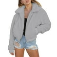 thumbnail image 2 of Baqcunre Women's Autumn/Winter Solid Color Plush Warm Zipper Fleece Jacket with Pocket Winter Clothes for Women Womens Coats Crop Tops Fleece Jacket Women,Grey,L, 2 of 5