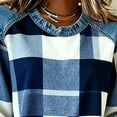 thumbnail image 5 of Plaid Denim Collared Sweatshirt Fashion Lapel Collar Denim Patchwork Sweatshirts Pullover Top Denim Lapel Pullover Retro Polo Sweatshirt Pullover Jean Shirts Stitching Sweatshirt Collared Top Blue M, 5 of 7