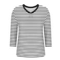 thumbnail image 5 of CHGBMOK 3/4 Length Sleeve Blouses for Women Striped V Neck Tunic Tops Casual Basic Shirts Loose Fit Tops, 5 of 6