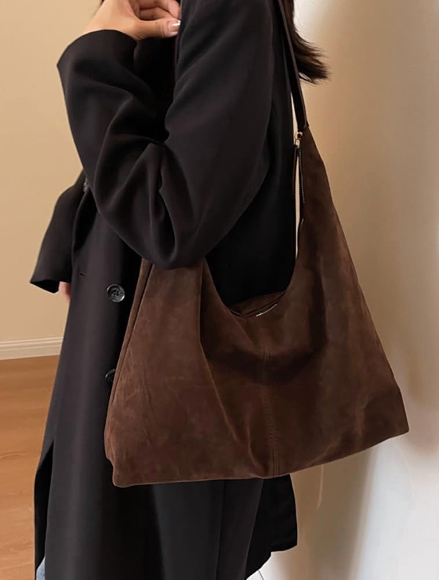 Omlopp Slouchy Suede Shoulder Bags For Women Underarm Bag Womens Tote Bag Work Purses Crescent Bag Suede Handbag Travel Winter Fall(Coffee)