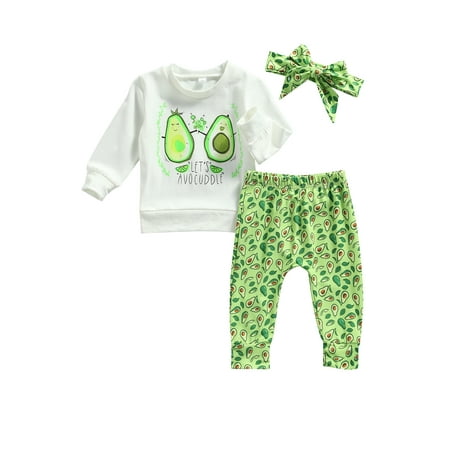 

Douhoow Infant Girl 2Pcs Fall Clothes Relaxed Fit Long Sleeve Avocado Printed Pullover Pants
