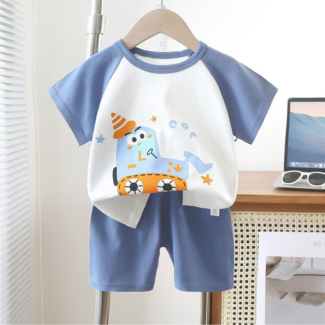 LSLJS Bébé Garçon d'Été Mignon Imprimé Col Rond Short à Manches Courtes Ensemble Vêtements d'Été Vêtements pour Enfants à la Mode 2024