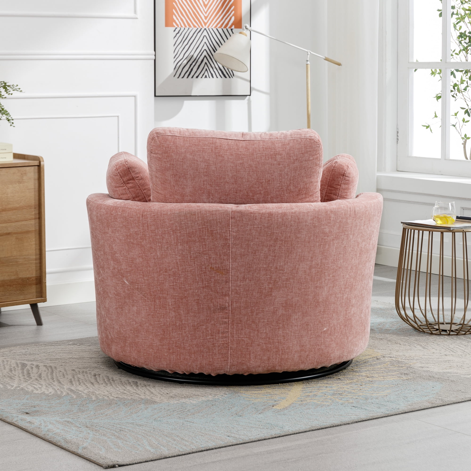 Aukfa 42" Oversized Swivel Accent Chair Barrel Read Chair for Bedroom Living Room, Chenille, Pink