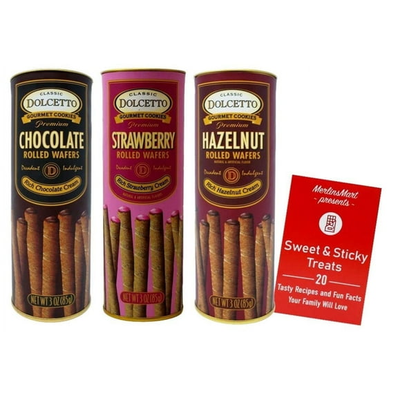 Dolcetto Premium Cream Filled Rolled Wafers | Gourmet Cookies Baked 3 Flavor Variety Pack Chocolate, Strawberry, Hazelnut (3 oz)   MerlinsMart Zine