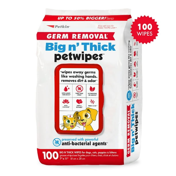 Petkin Pet Wipes - Big 'n Thick Extra Large Germ Removal ...