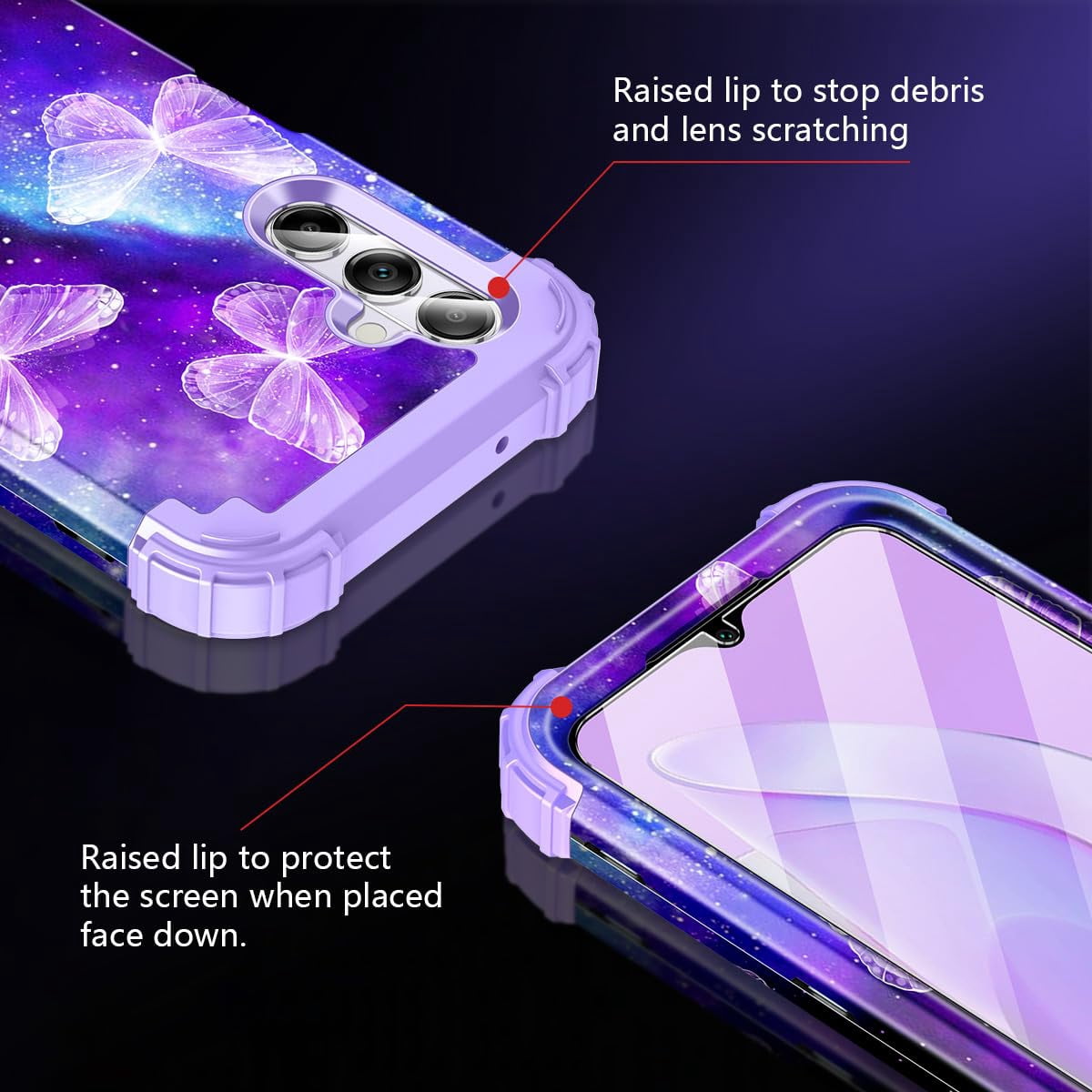 CASEFIV for Samsung Galaxy A15 5G Case,Heavy Duty Sturdy Shockproof Full Body Protection Rugged Hard PC+Soft TPU Bumper Case,Butterfly